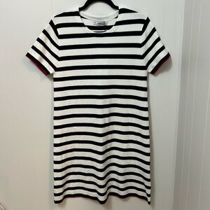 NEW ZARA Knit Black White Striped Short Sleeve Thick Sweater Dress Round Neck L